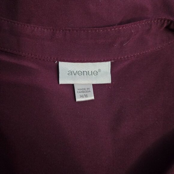 Avenue Burgundy Shirt Dress Size 14/16 | Button Front Midi Belted Plus Size - Picture 4 of 7